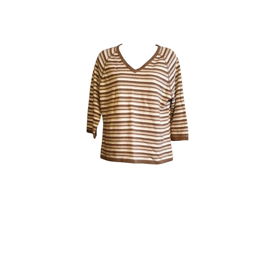 Christopher & Banks Top Womens Size L Short Sleeve Brown Striped Vintage